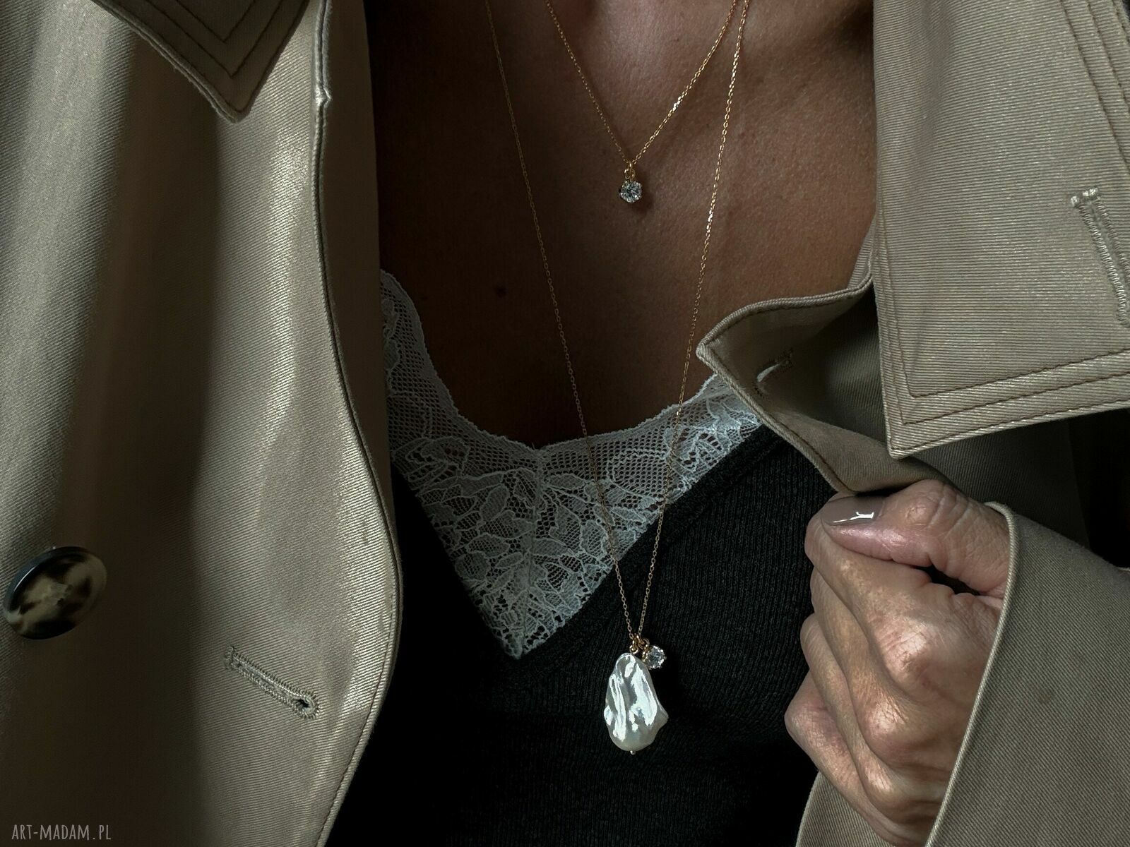 naszyjniki: Złoty naszyjnik z bezbarwną cyrkonią Handmade