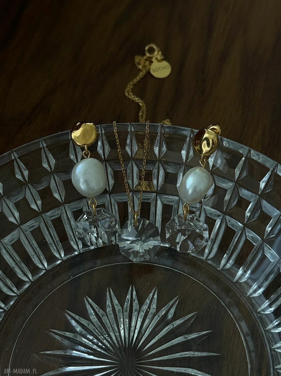 naszyjniki: Złoty naszyjnik z bezbarwnym kryształem SWAROVSKI® CRYSTAL ręcznie robione