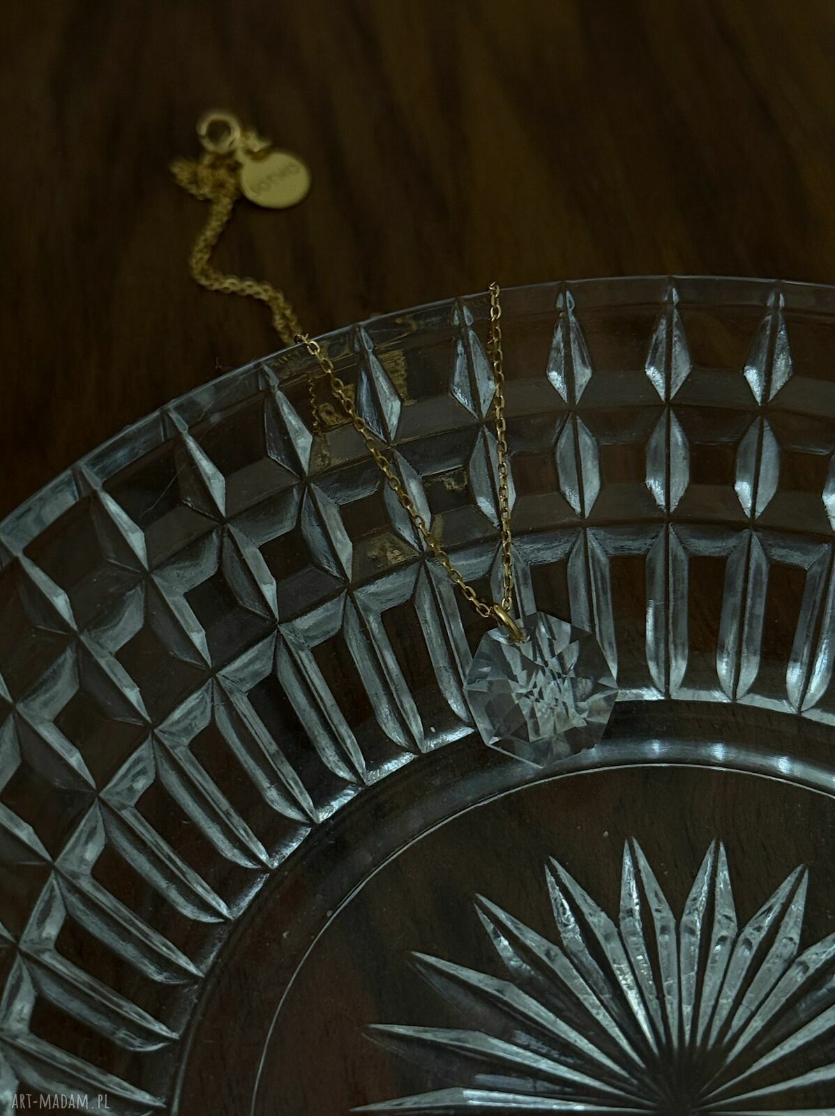 naszyjniki: Złoty naszyjnik z bezbarwnym kryształem SWAROVSKI® CRYSTAL ręcznie robione