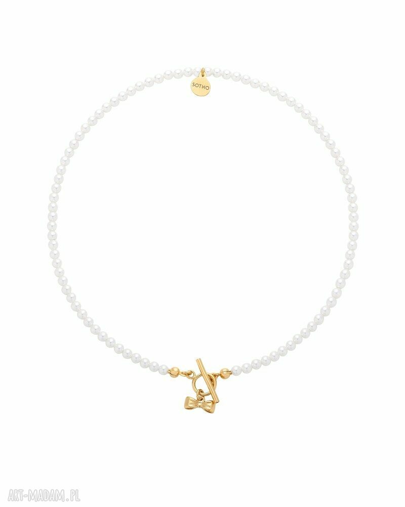 Złoty naszyjnik z białymi perłami Swarovski - elegancka biżuteria ręcznie robiona