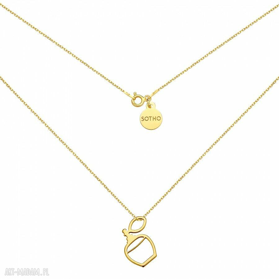 ZŁoty naszyjnik flakonem perfum modny flakon perfumy glamour