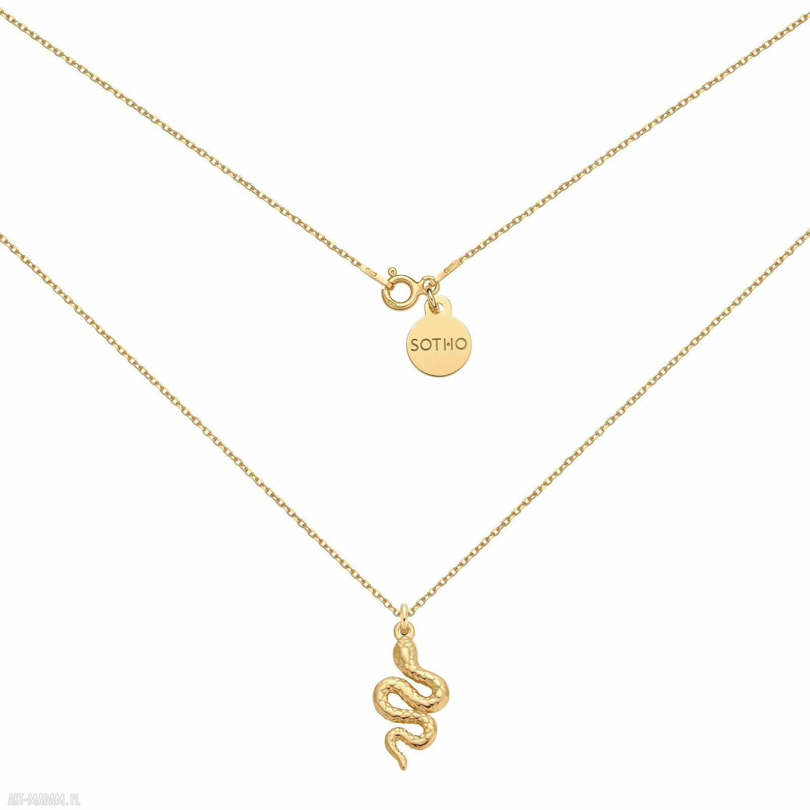 Złoty naszyjnik gniecionym wężem srebro pozłacany wąż zawieszka