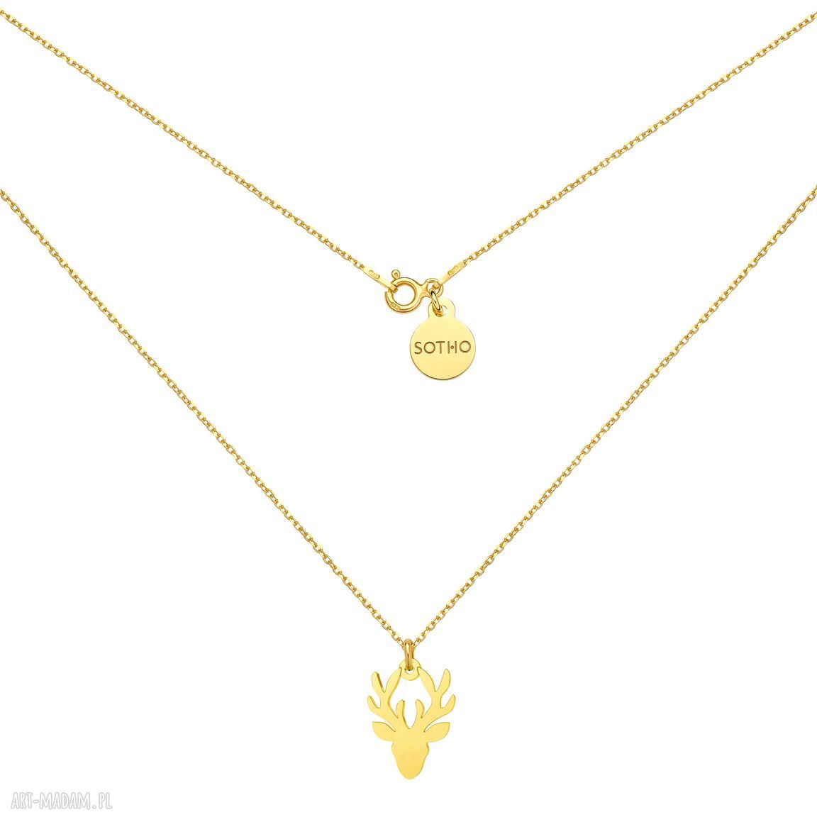 Złoty naszyjnik jeleniem jeleń jelonek zawieszka pozłacany