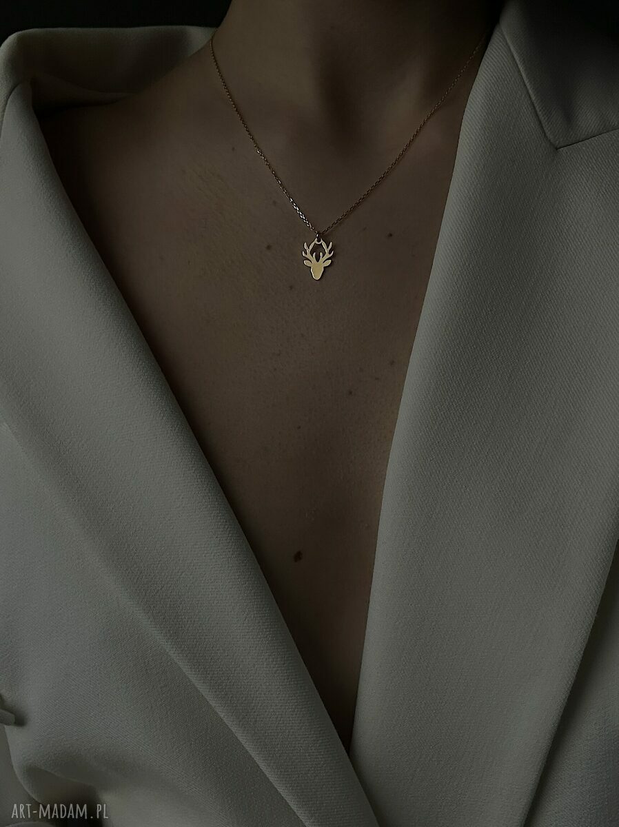 naszyjniki: Złoty naszyjnik z jeleniem Handmade