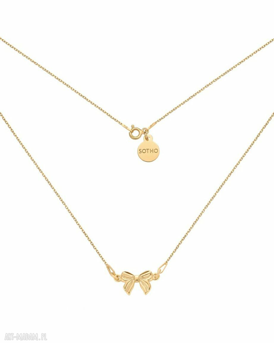 Złoty naszyjnik kokardką kokardki zawieszką logo sotho