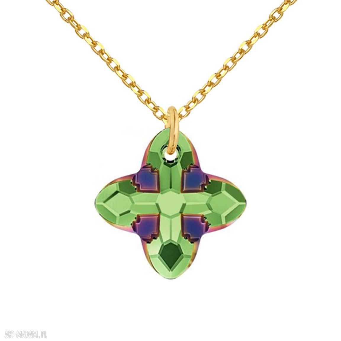 naszyjniki: Złoty naszyjnik z kryształem SWAROVSKI® CRYSTAL w kolorze zielonym Ręcznie