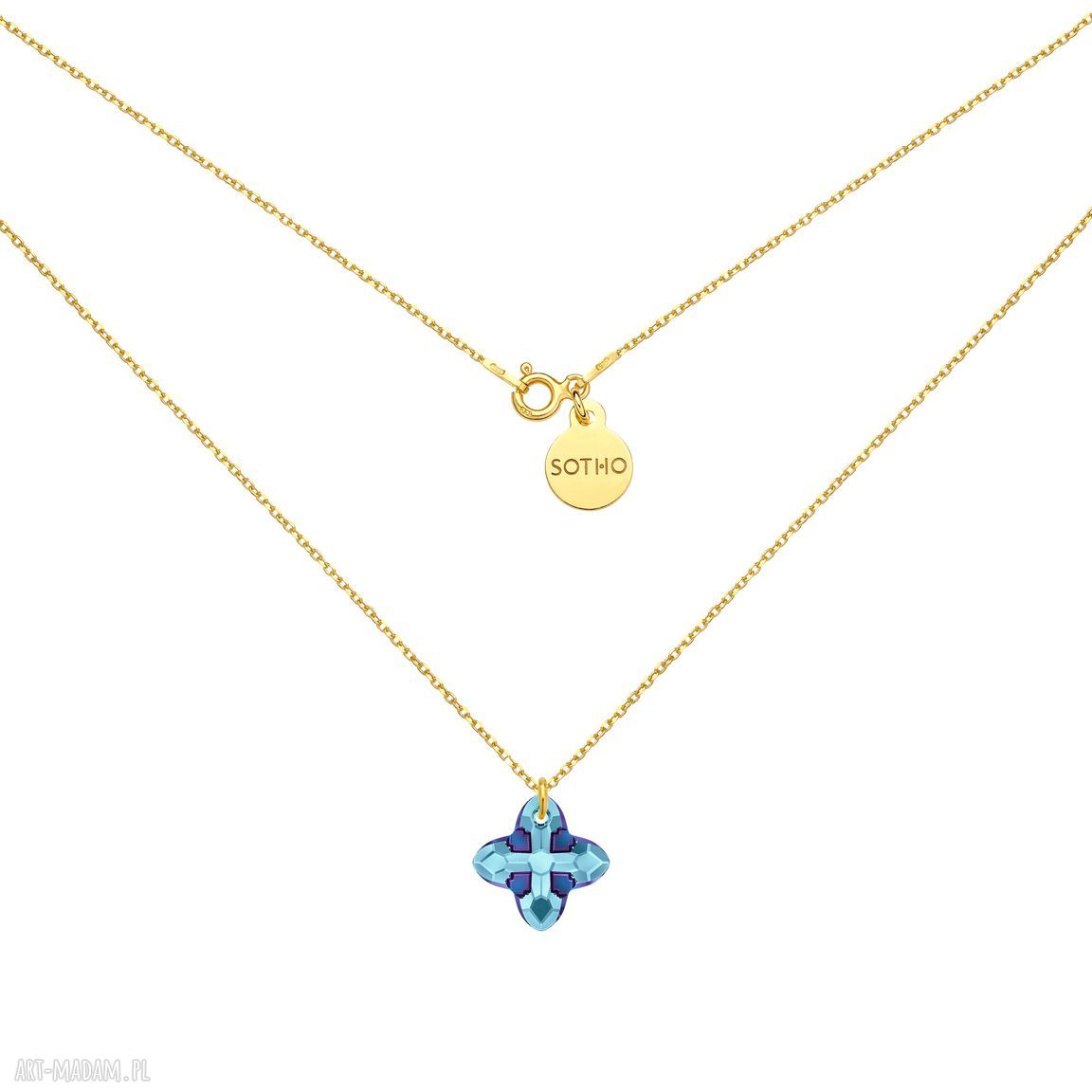 Złoty naszyjnik kryształem swarovski® crystal kolorze niebieskim