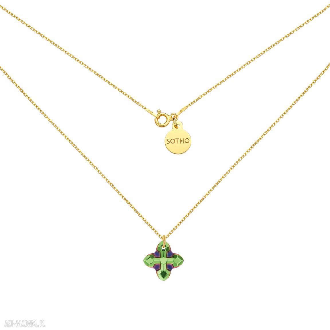 Złoty naszyjnik kryształem swarovski® crystal kolorze zielonym