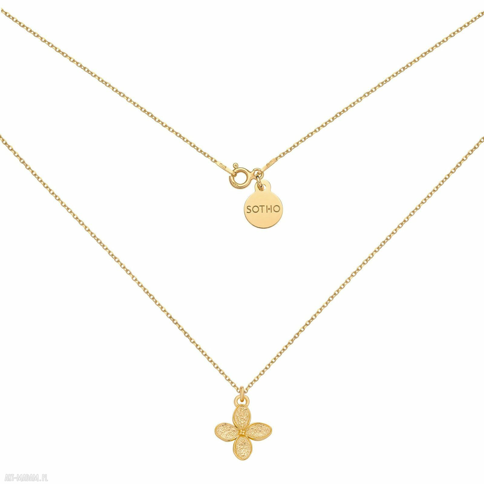 Złoty naszyjnik kwiatkiem kwiat kwietuszek kwiatuszek pozłacany