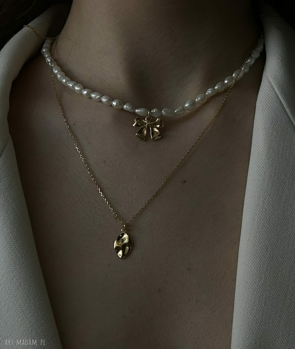 naszyjniki: Złoty naszyjnik z łezką hand made