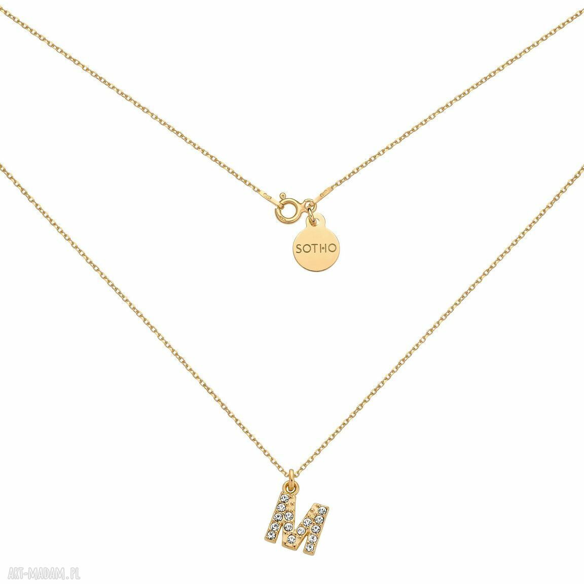 Złoty naszyjnik literką wysadzaną bezbarwnymi kryształkami litera