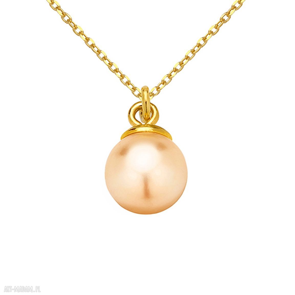 naszyjniki: Złoty naszyjnik z łososiową perłą SWAROVSKI® CRYSTAL ręcznie wykonane