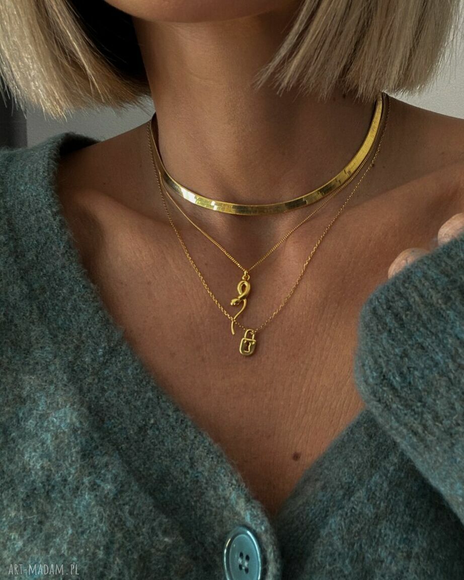 naszyjniki: Złoty naszyjnik z małą kłódką HandMade