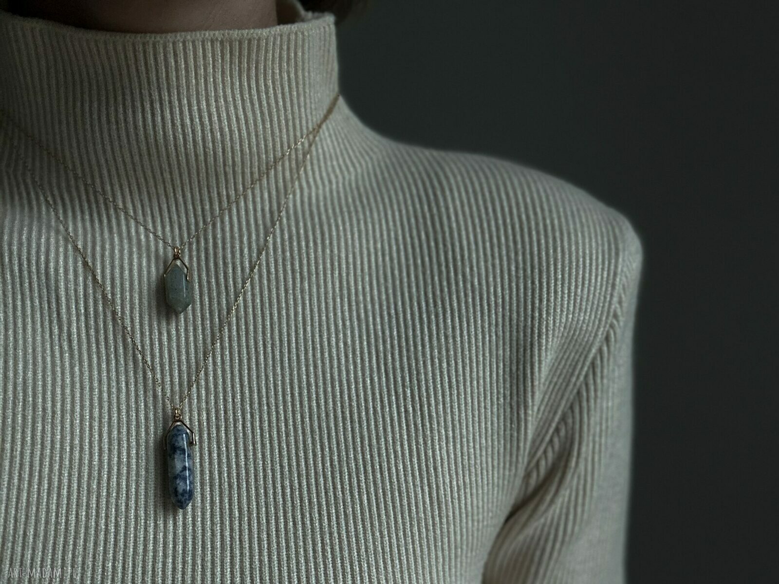 naszyjniki: Złoty naszyjnik z małym awenturynem zielonym Ręcznie zrobione