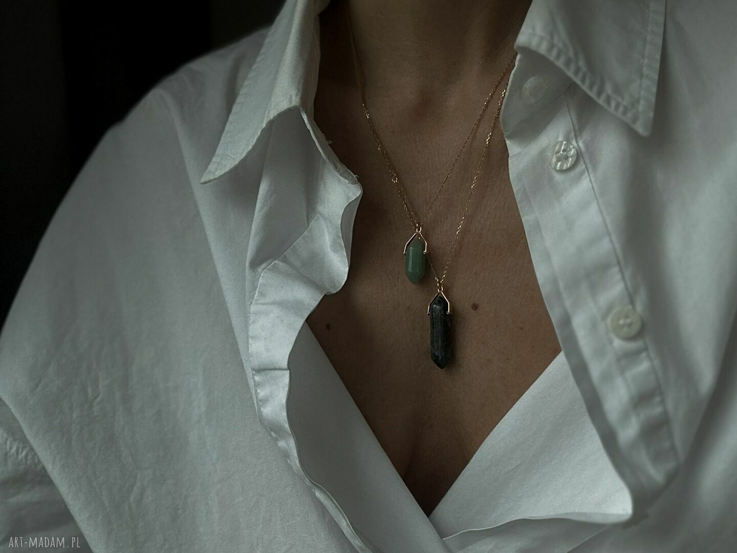 naszyjniki: Złoty naszyjnik z małym awenturynem zielonym Ręcznie zrobione