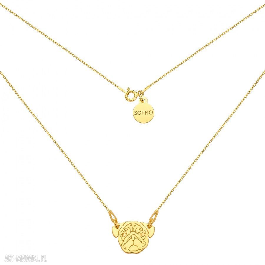 ZŁoty naszyjnik mopsem modny mops piesek srebro pozłacany