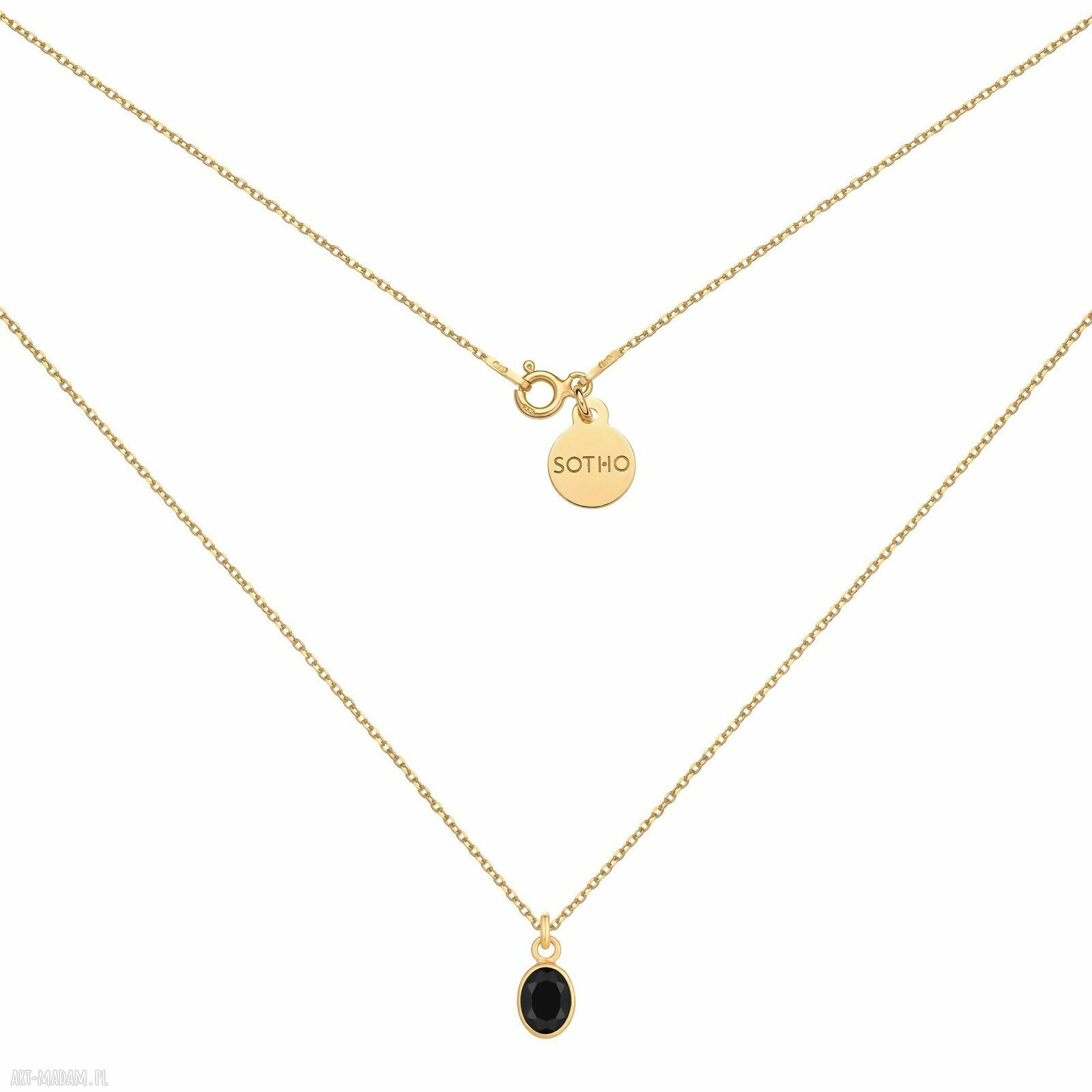 Złoty naszyjnik onyksem pozłacany onyks czarne oczko elegancki