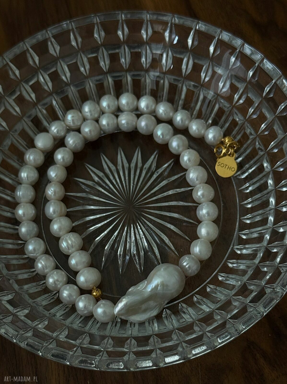 naszyjniki: Złoty naszyjnik z pereł naturalnych z barokową perłą hand made