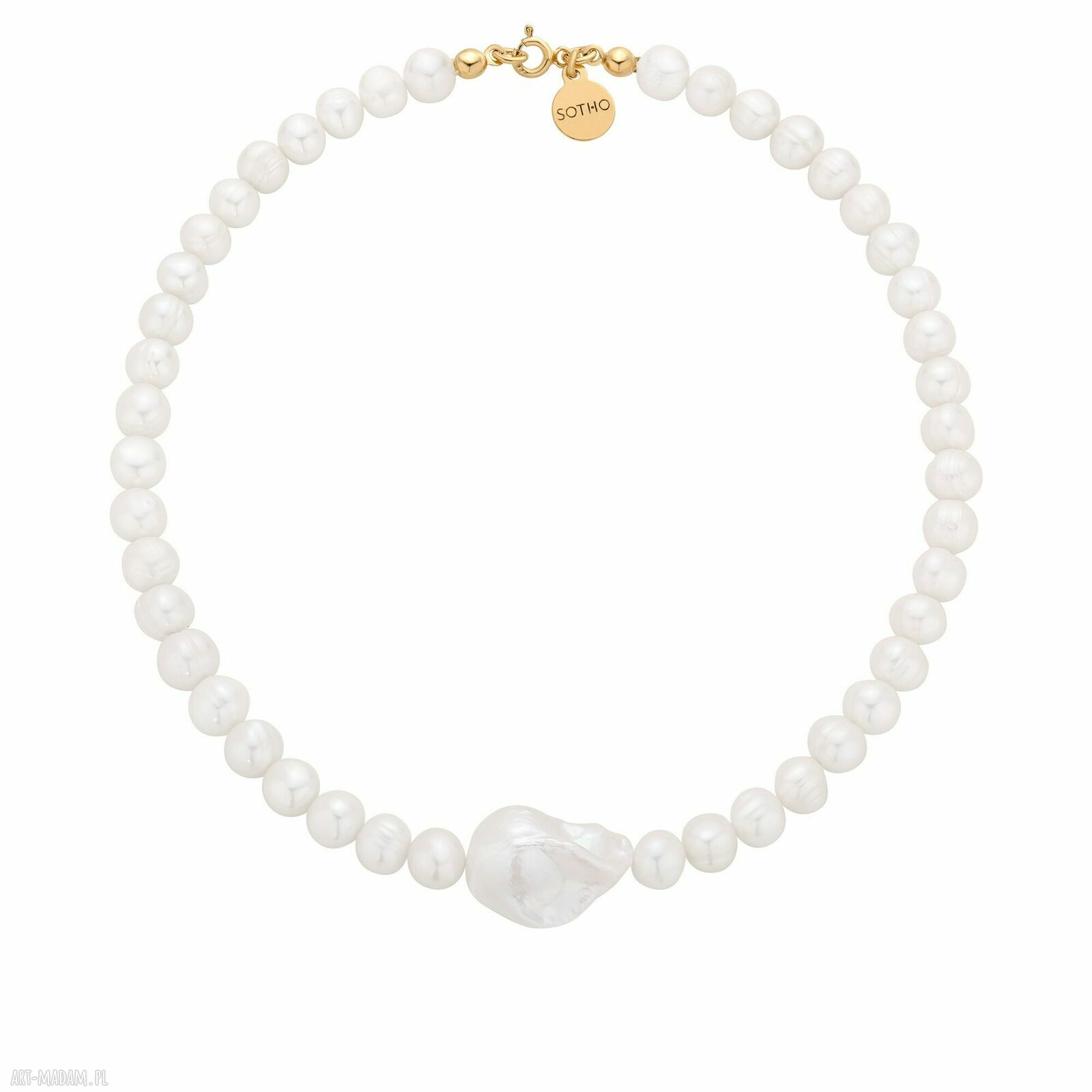 Złoty naszyjnik pereł naturalnych barokową pozłacany perły