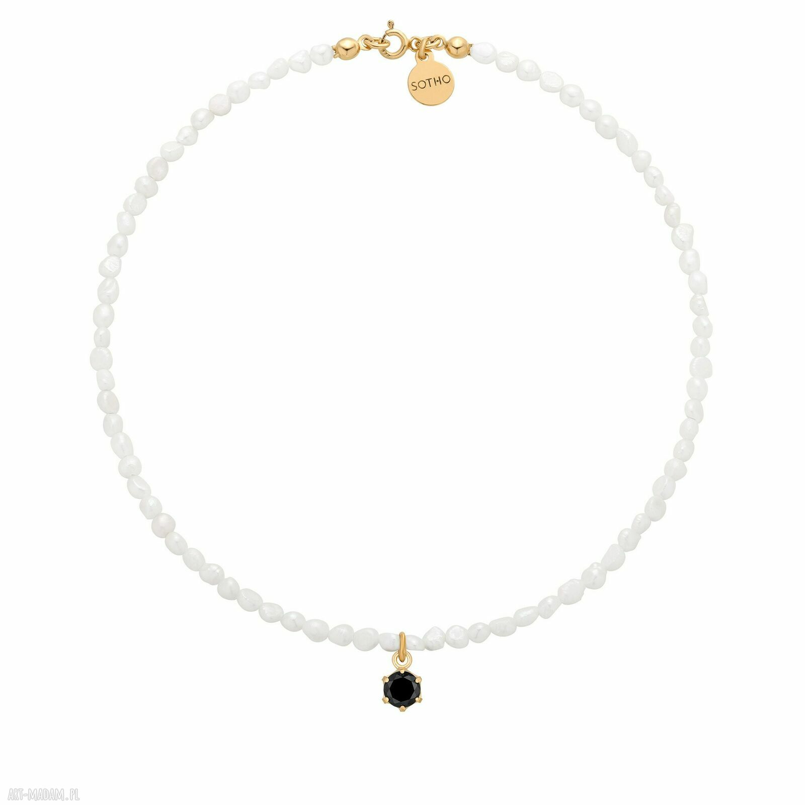 Złoty naszyjnik pereł naturalnych czarną cyrkonią perły perłami