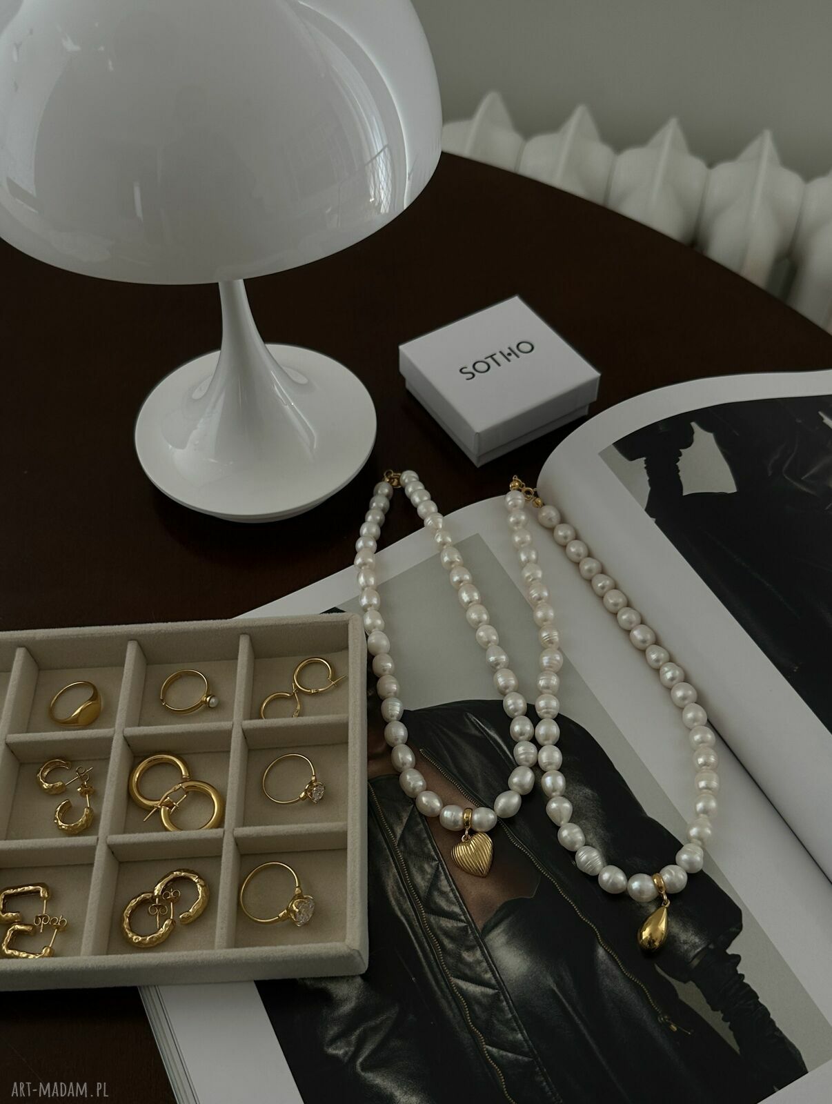 naszyjniki: Złoty naszyjnik z pereł naturalnych z kroplą autorskie