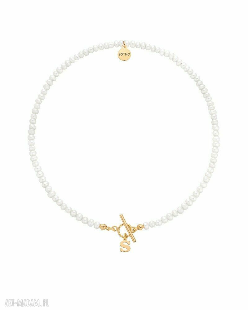 Złoty naszyjnik pereł naturalnych perły naturalne literka