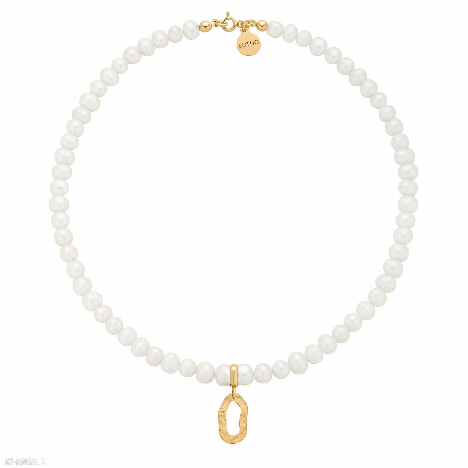 Złoty naszyjnik pereł naturalnych nieregularną zawieszką perła
