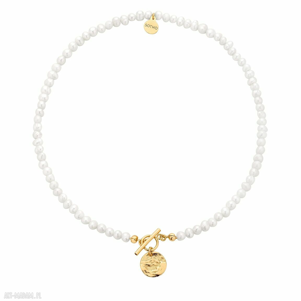 Złoty naszyjnik pereł naturalnych nieregularnym kółeczkiem perły