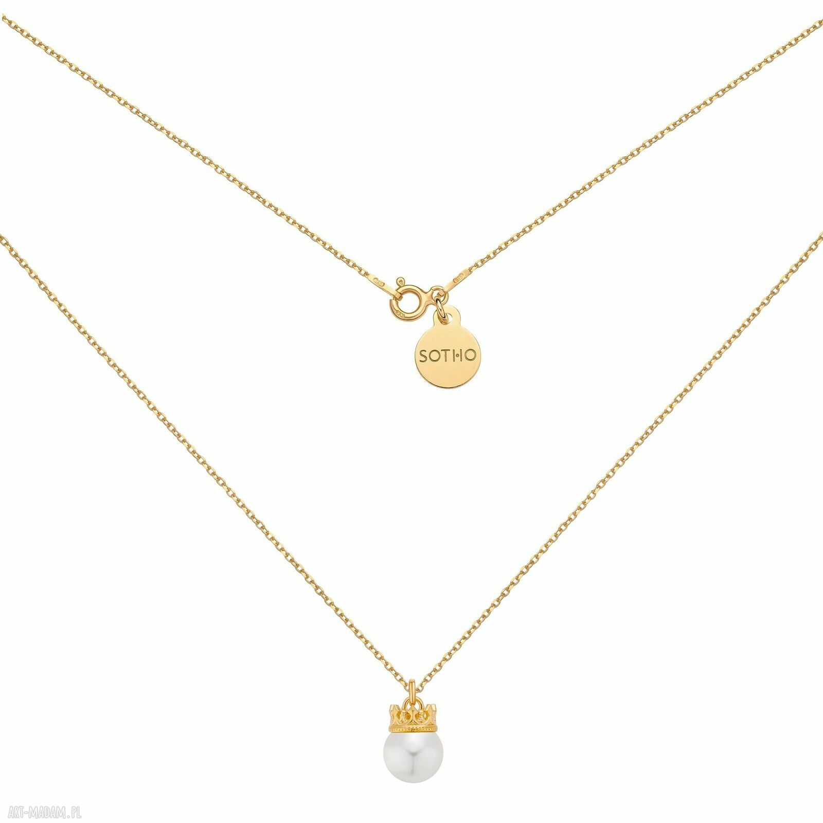 Złoty naszyjnik koronie perła korona zawieszka pozłacany