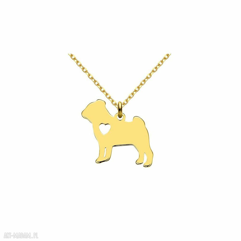 naszyjniki: Złoty naszyjnik z psem rasy mops ręcznie zrobione