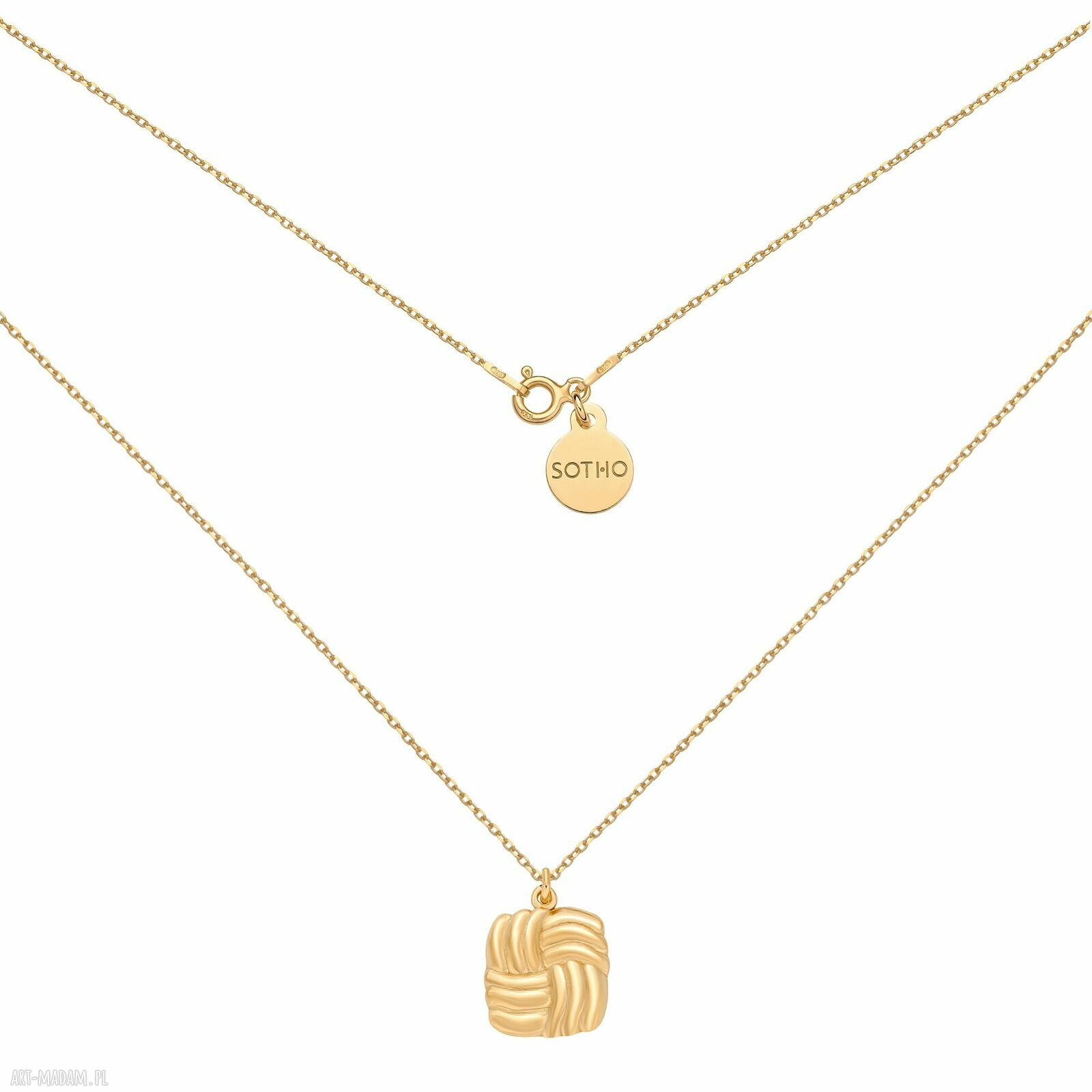 Złoty naszyjnik retro kwadratem kwadracik modny oraz