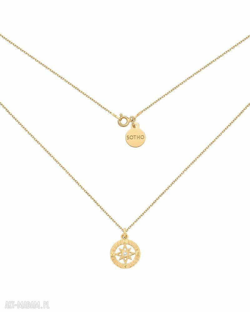 Złoty naszyjnik różą wiatrów bezbarwnym kryształem crystal