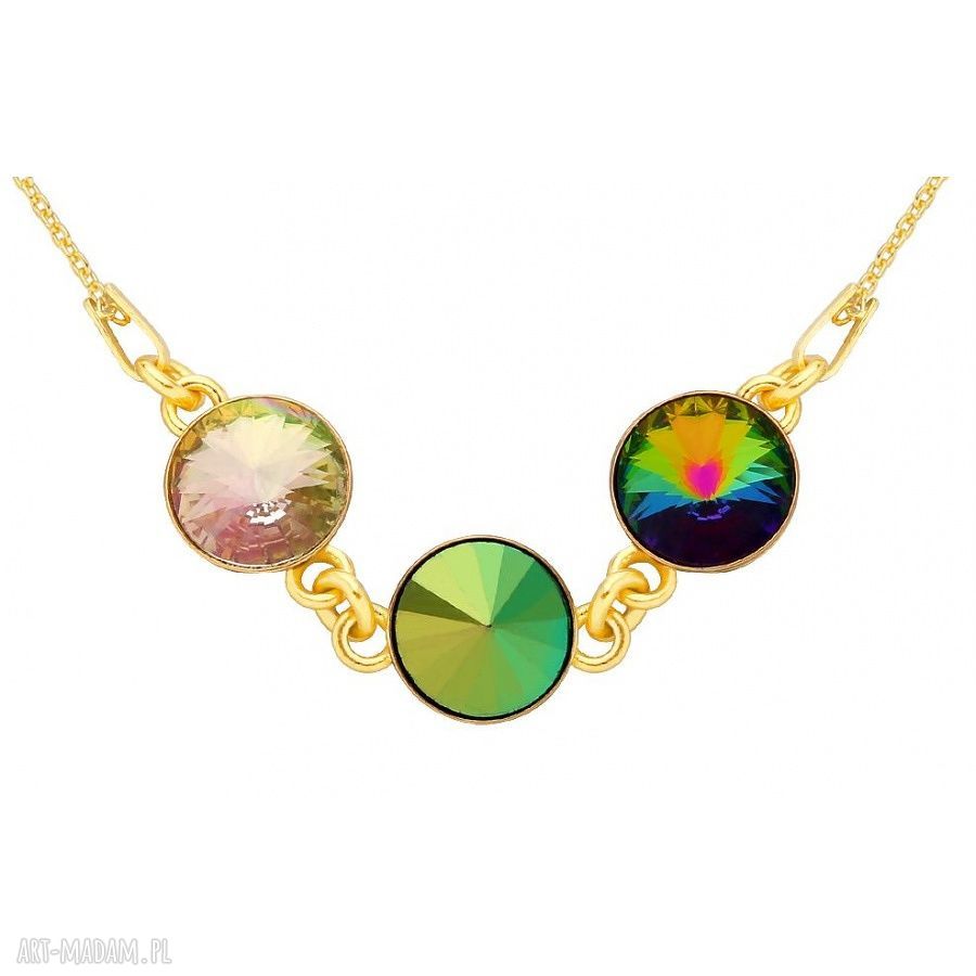 naszyjniki: ZŁOTY NASZYJNIK Z TRZEMA KRYSZTAŁAMI SWAROVSKI® CRYSTAL ręczne wykonanie