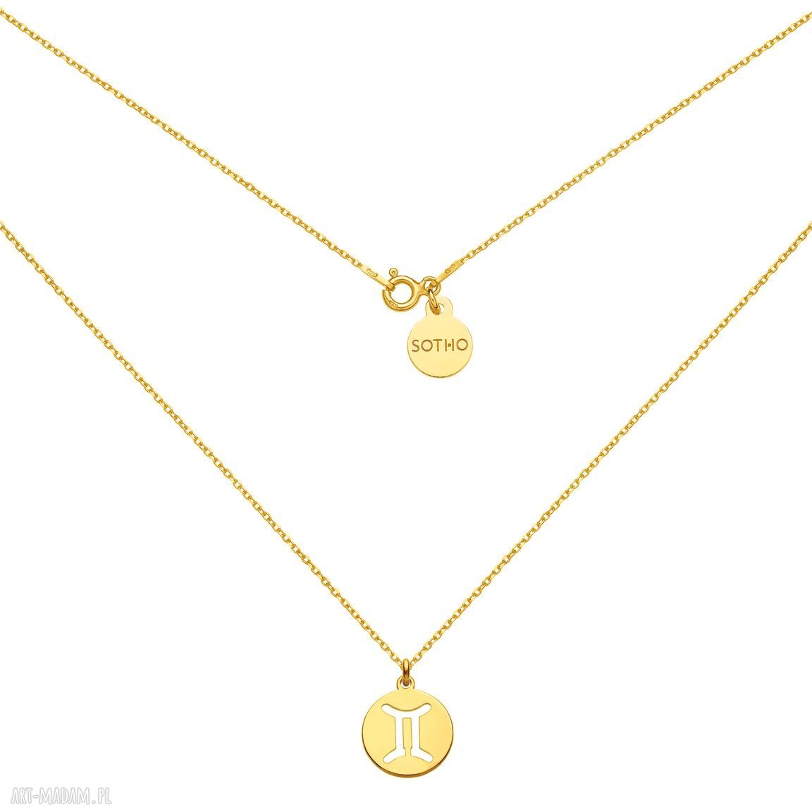 Złoty naszyjnik z Bliźniętami SOTHO - znak zodiaku, srebro 925 pozłacane 24K, upominek