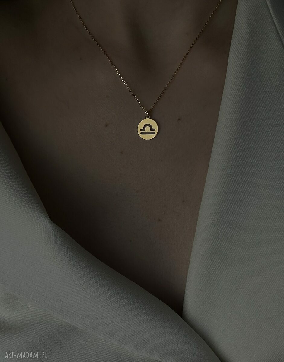 naszyjniki: Złoty naszyjnik z zodiakiem Wagi Handmade