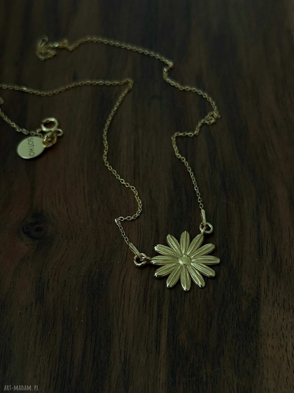 naszyjniki: Złoty naszyjnik ze stokrotką Hand Made