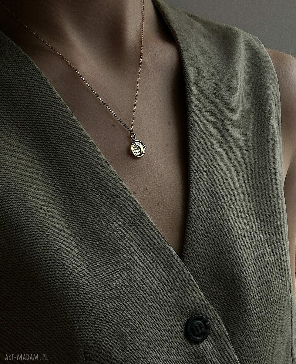 naszyjniki: Złoty obrotowy dwustronny naszyjnik z księżycem i słońcem handmade