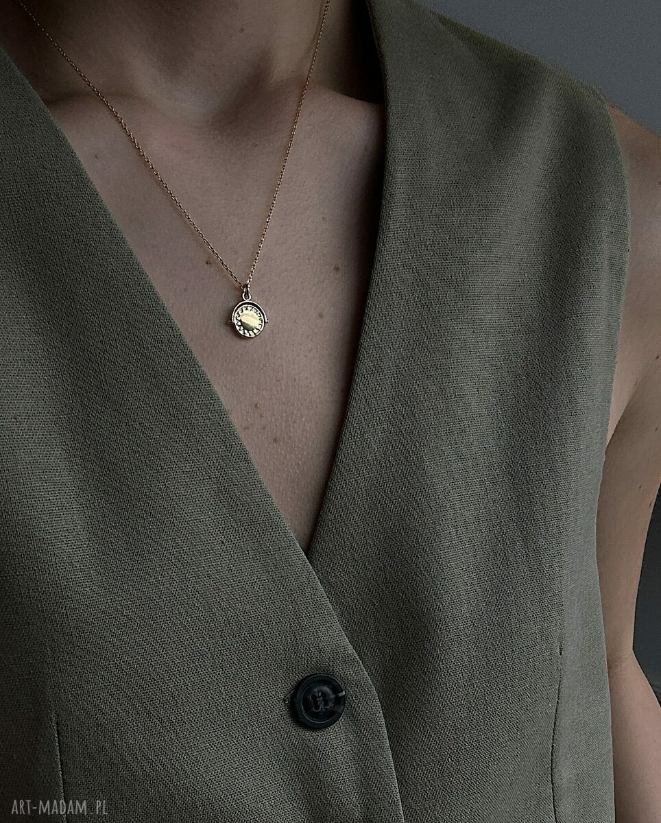 naszyjniki: Złoty obrotowy dwustronny naszyjnik z księżycem i słońcem handmade