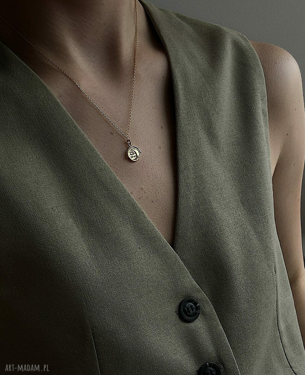 naszyjniki: Złoty obrotowy dwustronny naszyjnik z księżycem i słońcem handmade