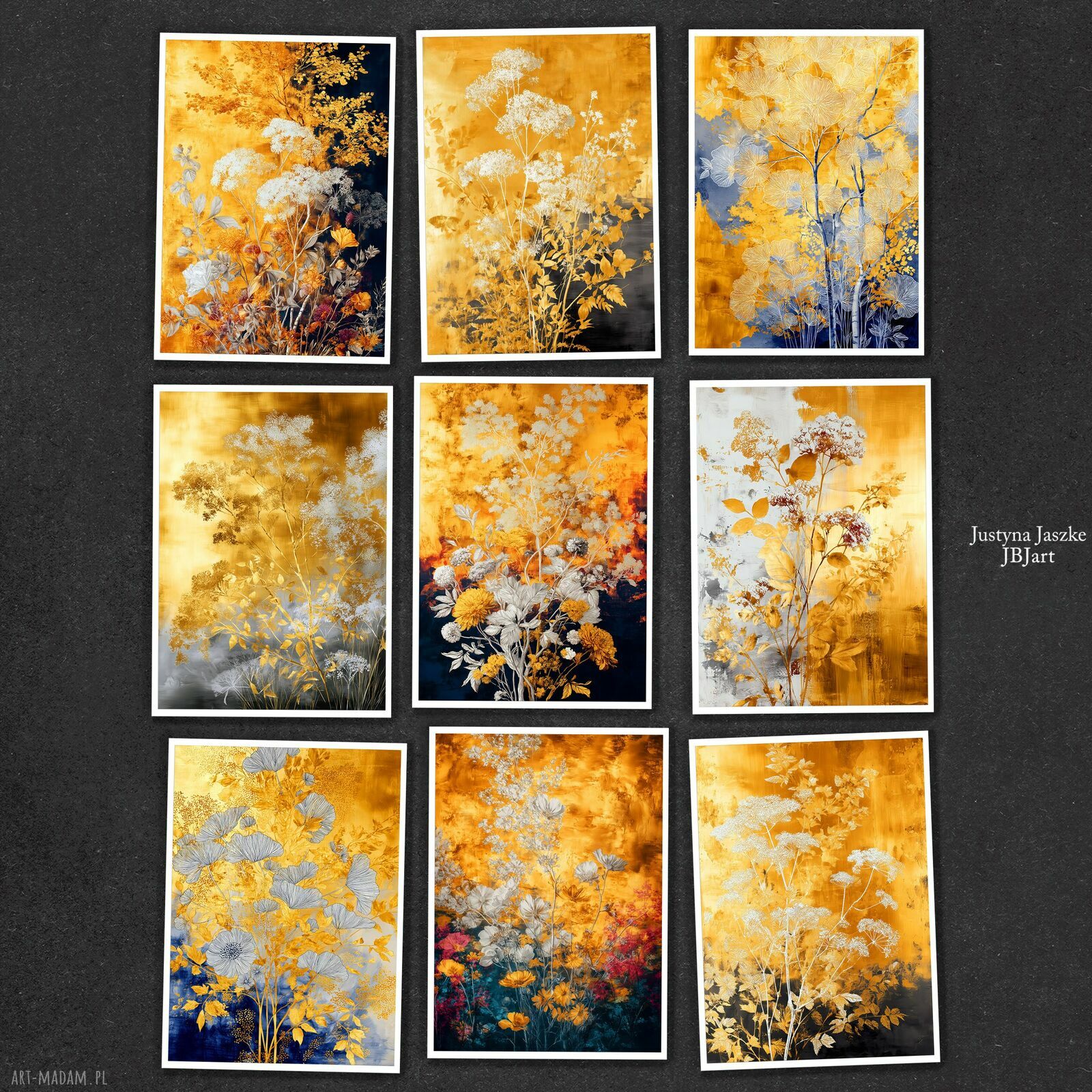 złoty ogród zestaw 9 grafik 13x18 cm - Justyna ღ art-Madam.pl