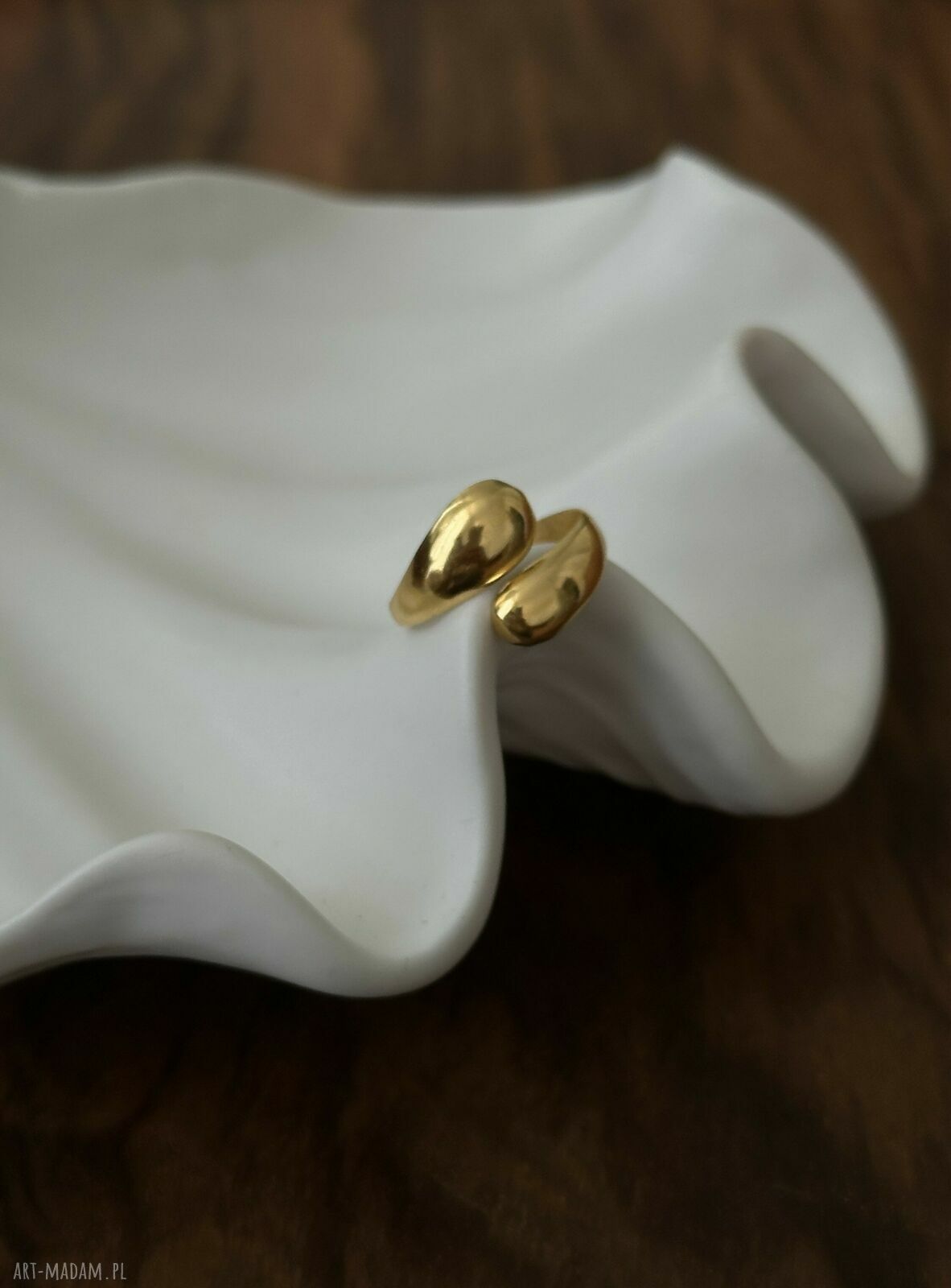 pierścionki: Złoty pierścionek krople handmade