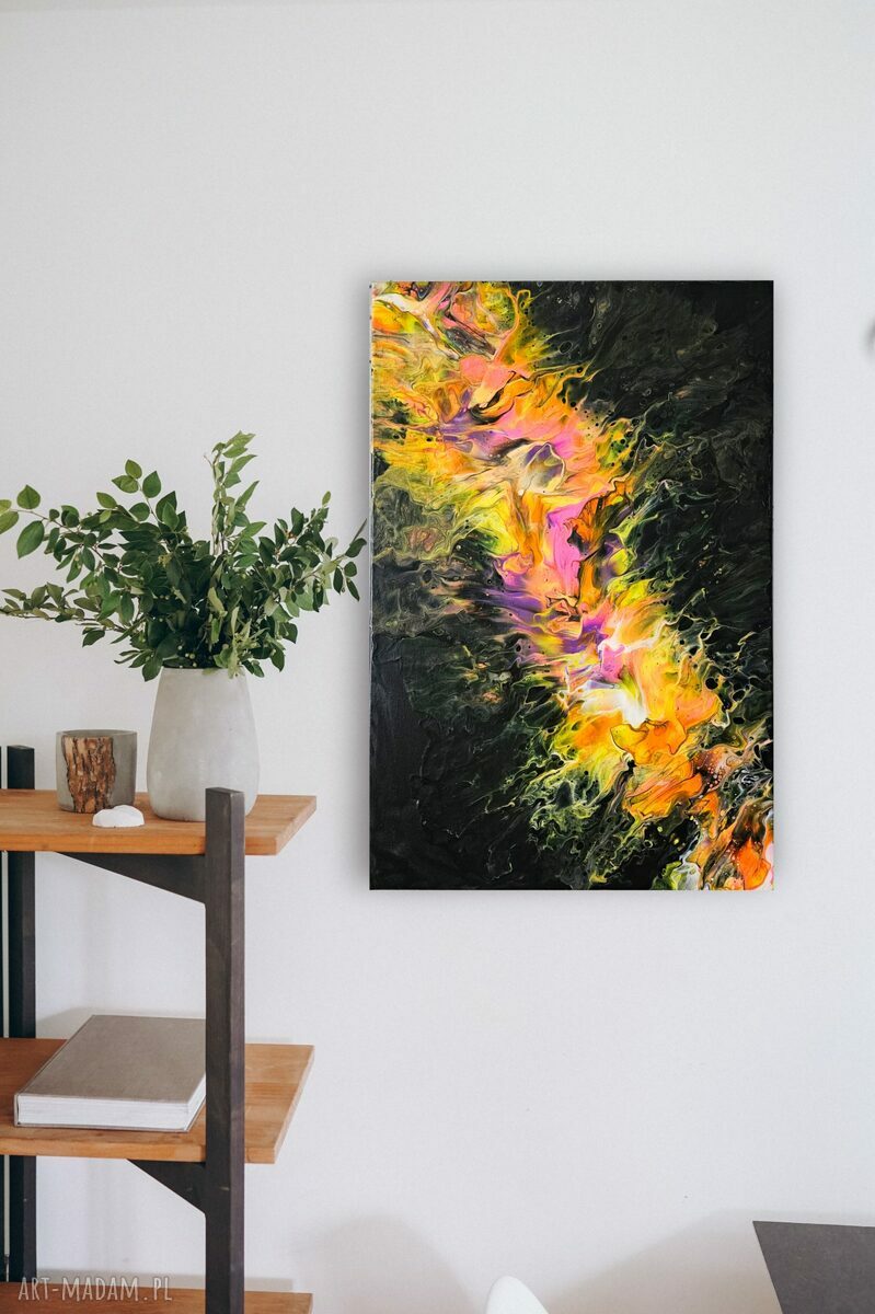 „Złoty Przepływ Energii” - abstrakcyjny obraz ręcznie malowany 40x60 cm