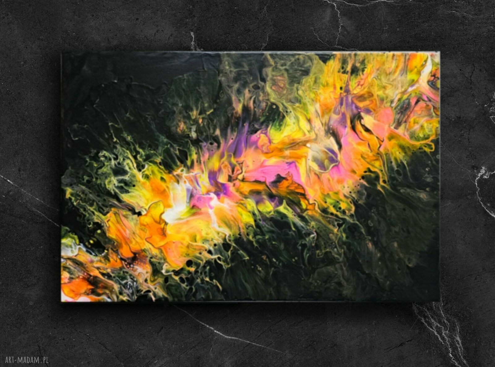 „Złoty Przepływ Energii” - abstrakcyjny obraz ręcznie malowany 40x60 cm