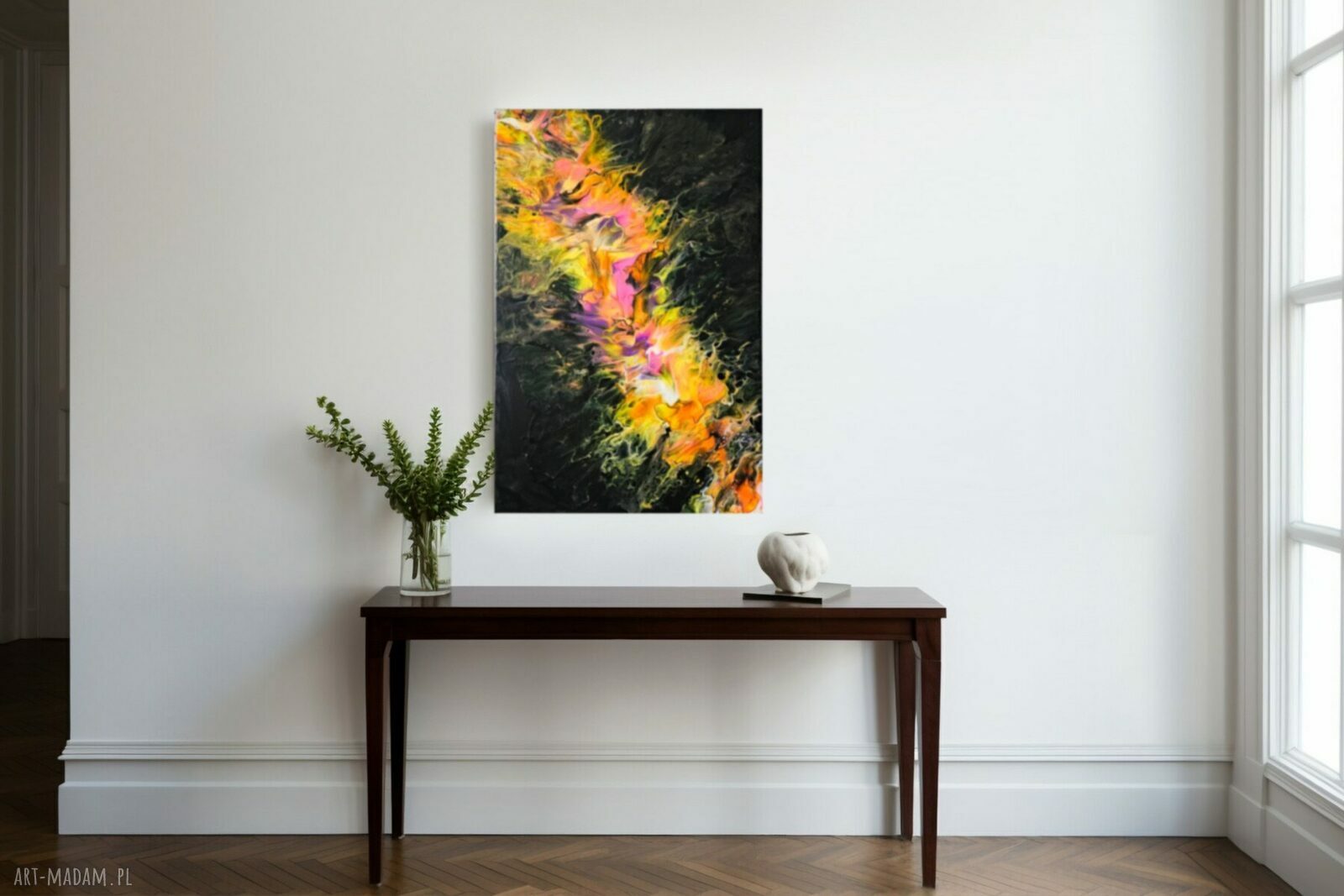 „Złoty Przepływ Energii” - abstrakcyjny obraz ręcznie malowany 40x60 cm
