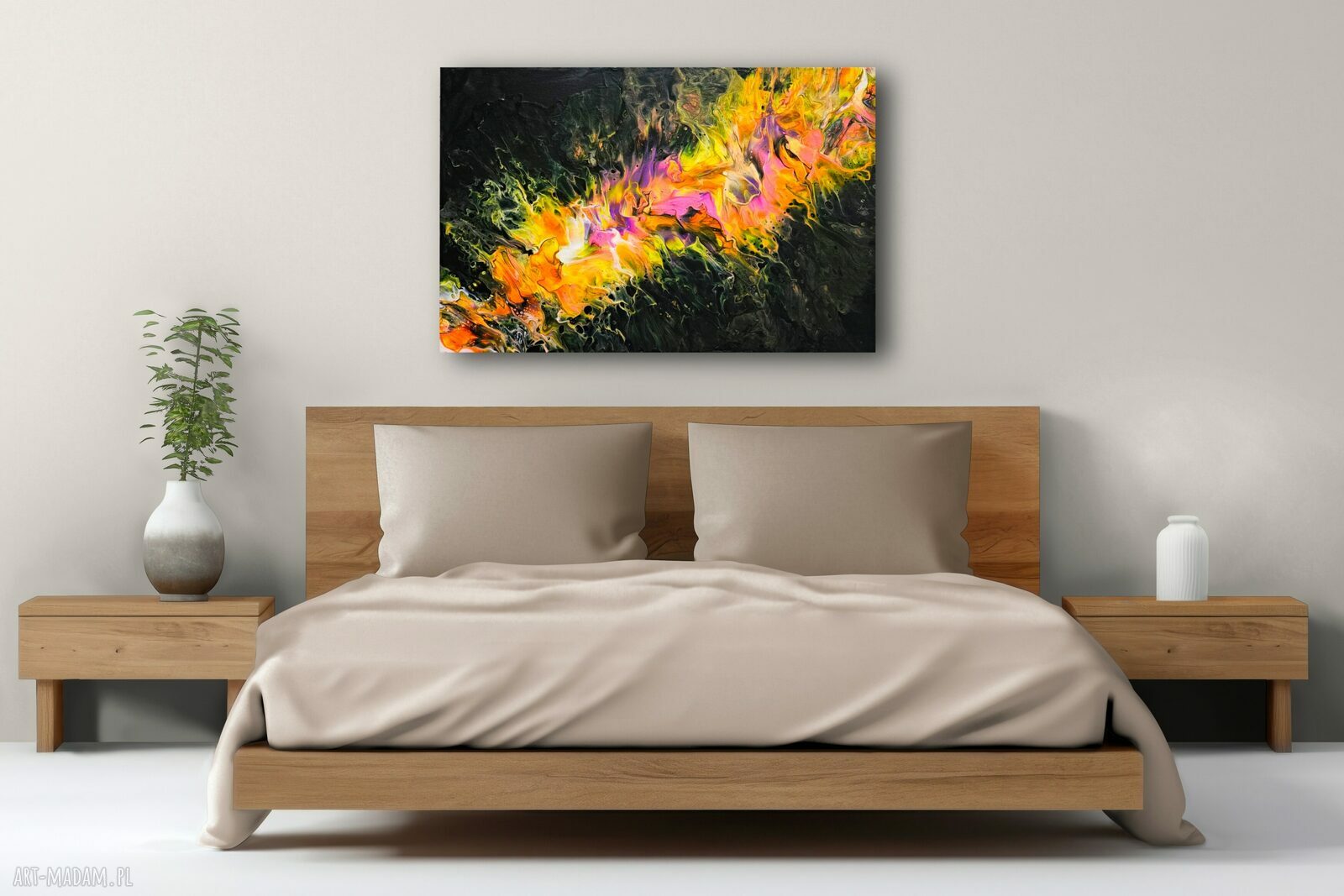 „Złoty Przepływ Energii” - abstrakcyjny obraz ręcznie malowany 40x60 cm