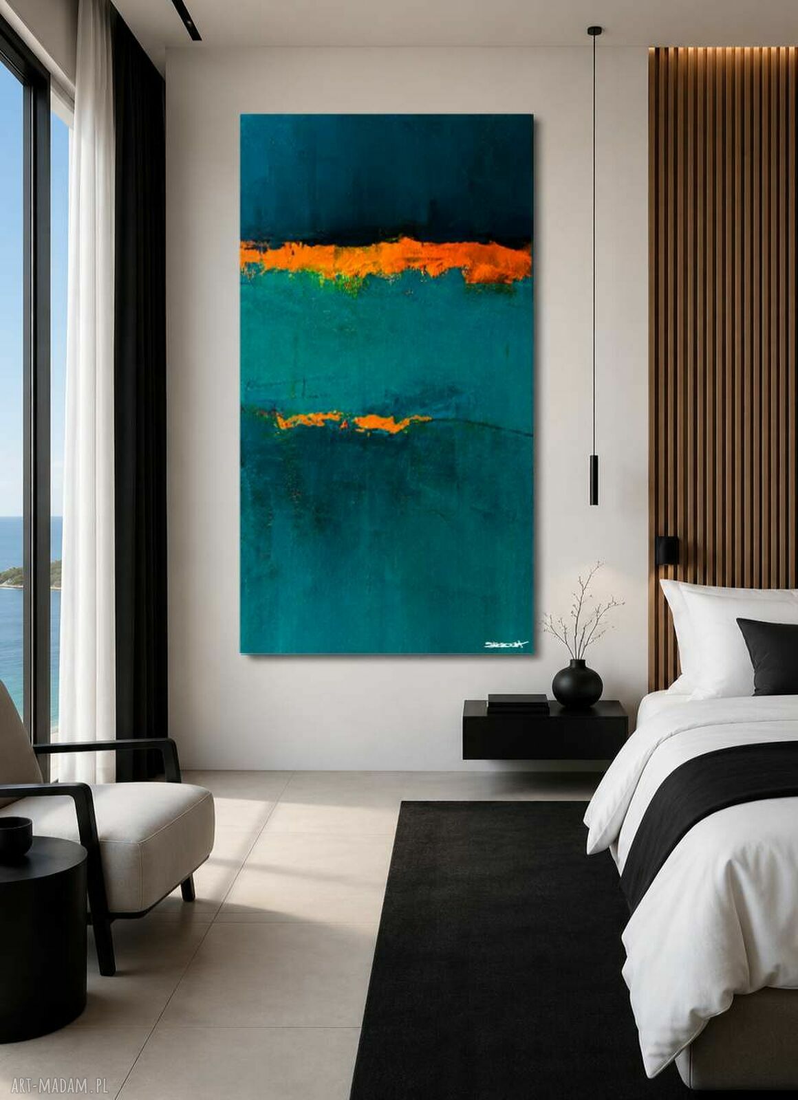 Złoty Zachód - teksturowany obraz ręcznie malowany do salonu 80x160 cm
