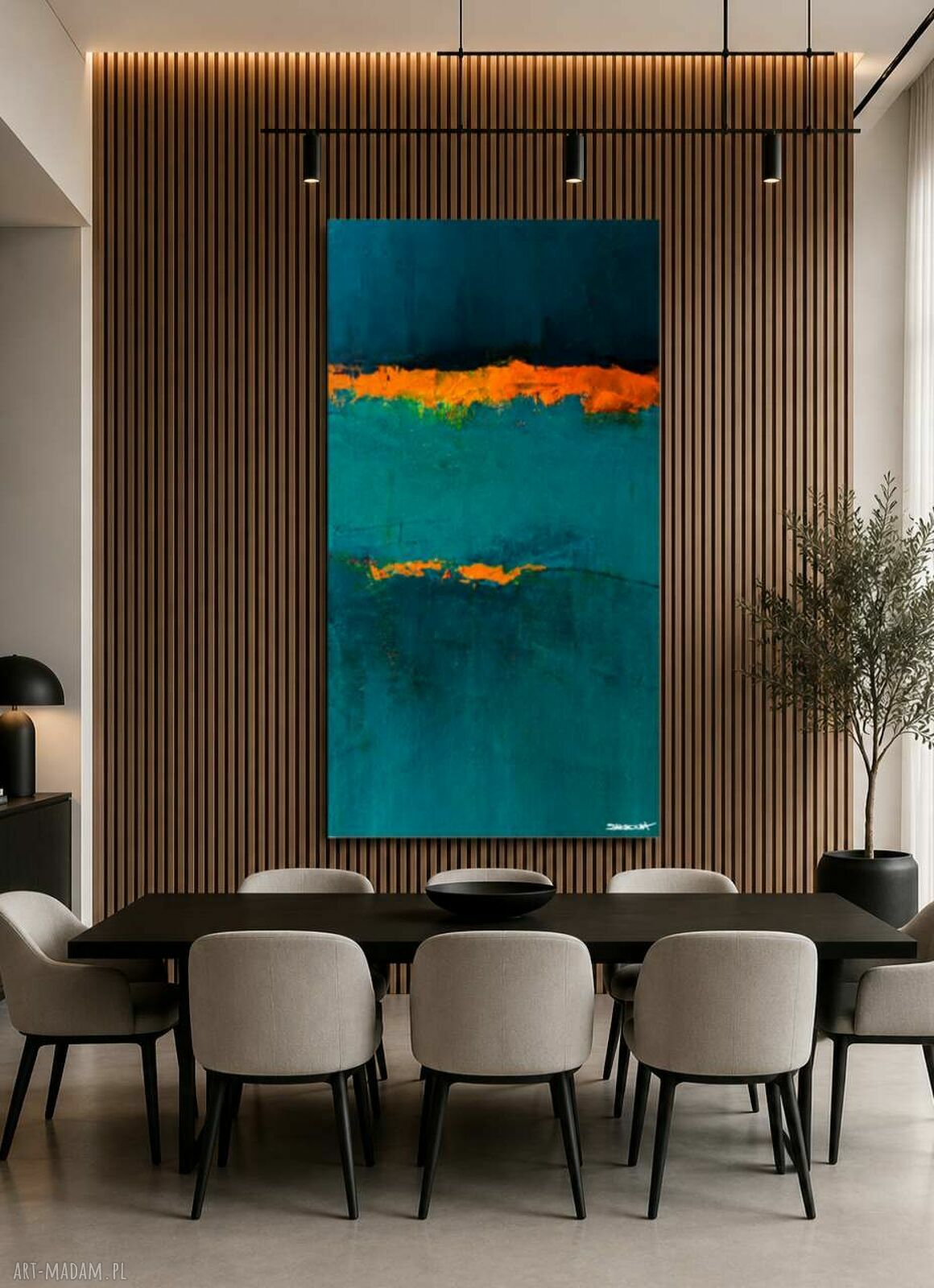 Złoty Zachód - teksturowany obraz ręcznie malowany do salonu 80x160 cm