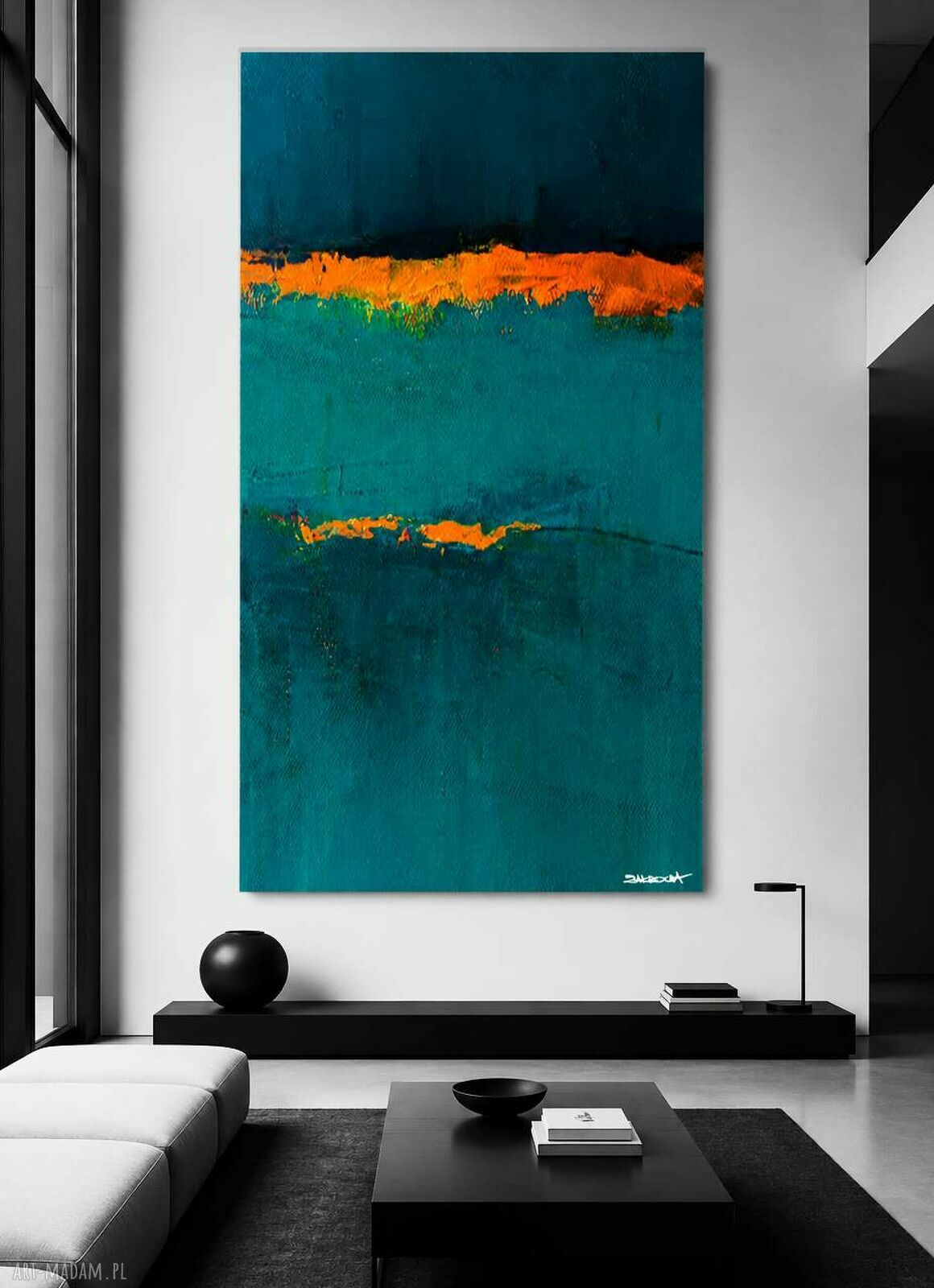Złoty Zachód - teksturowany obraz ręcznie malowany do salonu 80x160 cm