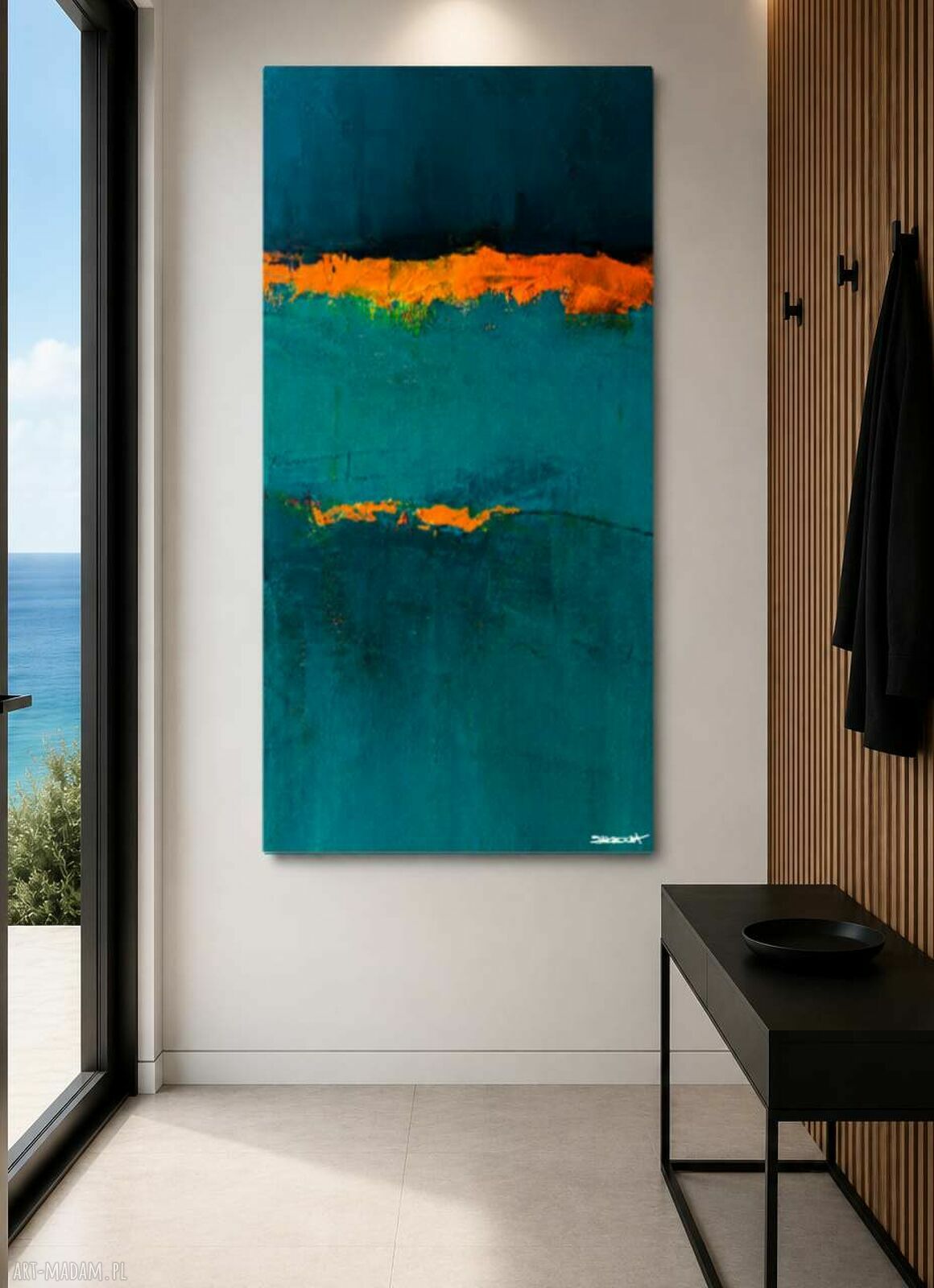 Złoty Zachód - teksturowany obraz ręcznie malowany do salonu 80x160 cm