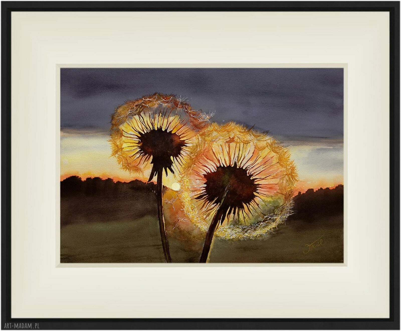Złoty zmierzch - ręcznie malowana akwarela 50 x 36 cm